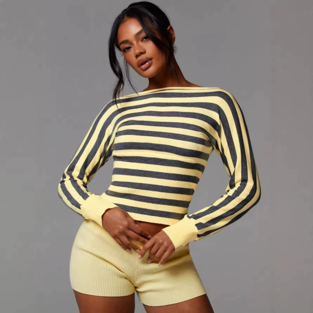 Zara Knitted Striped Long Sleeve Crop Top Sweater